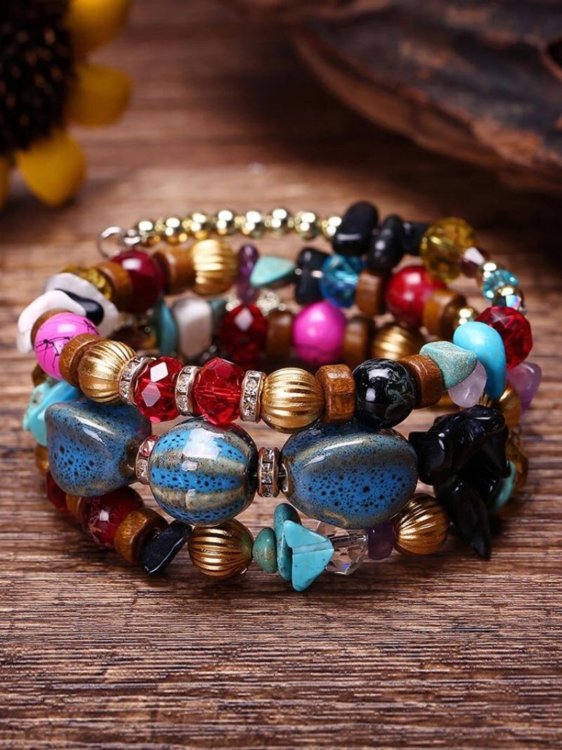 Bohemian Crushed Stone Náramek Multi Layer Beaded Mix Color Crystal Dámský