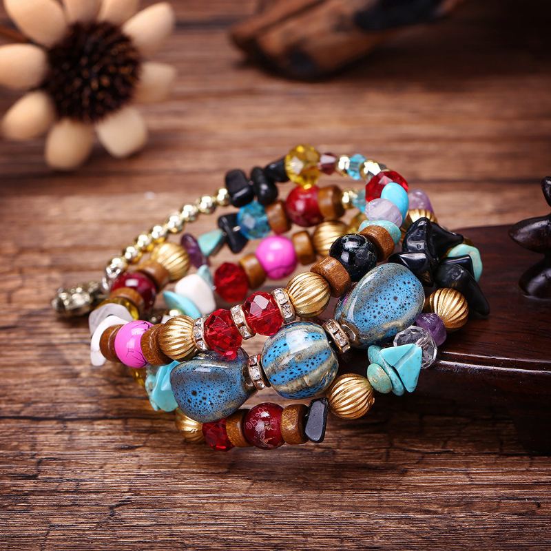 Bohemian Crushed Stone Náramek Multi Layer Beaded Mix Color Crystal Dámský