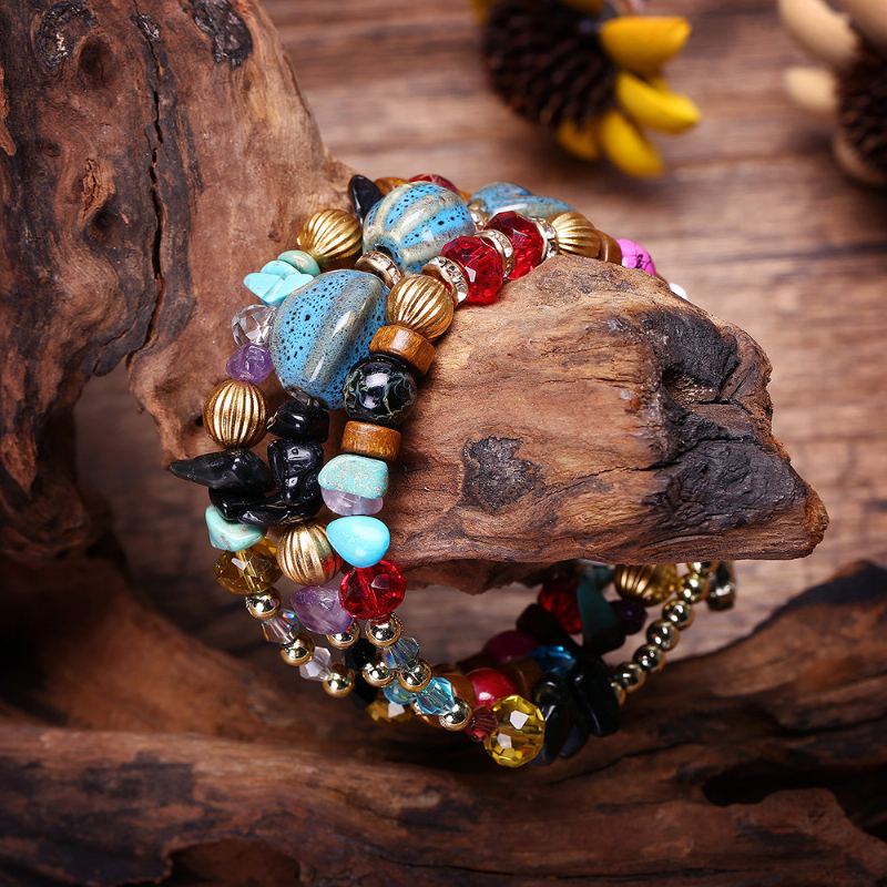 Bohemian Crushed Stone Náramek Multi Layer Beaded Mix Color Crystal Dámský