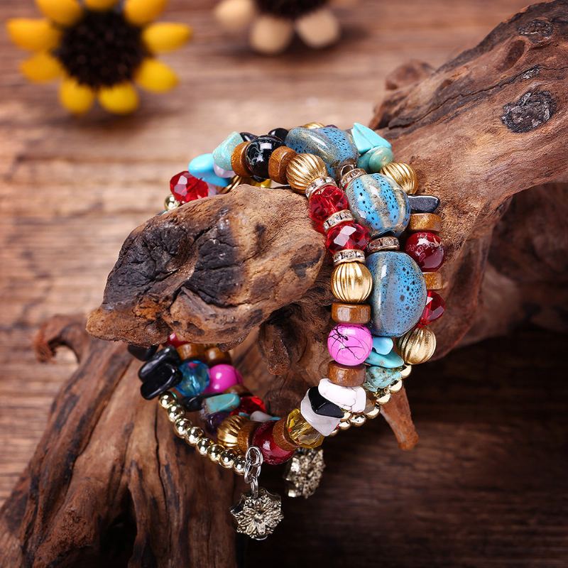 Bohemian Crushed Stone Náramek Multi Layer Beaded Mix Color Crystal Dámský