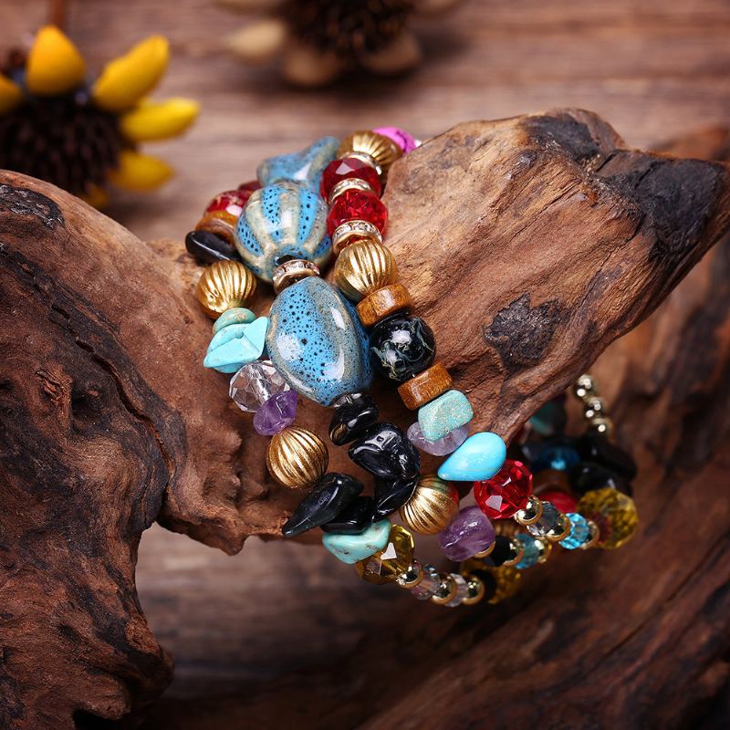 Bohemian Crushed Stone Náramek Multi Layer Beaded Mix Color Crystal Dámský