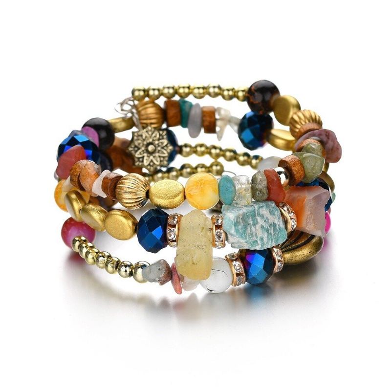 Bohemian Crushed Stone Náramek Multi Layer Beaded Mix Color Crystal Dámský