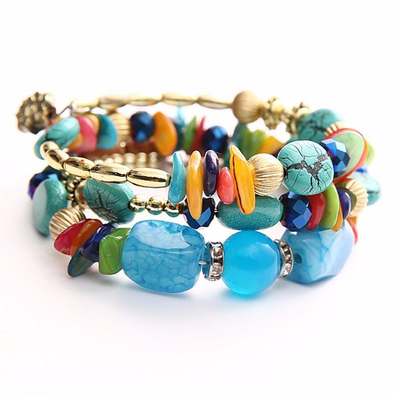 Bohemian Gravel Multi Layer Bracelet Tyrkysový Náramek Pro Ženy Wrap