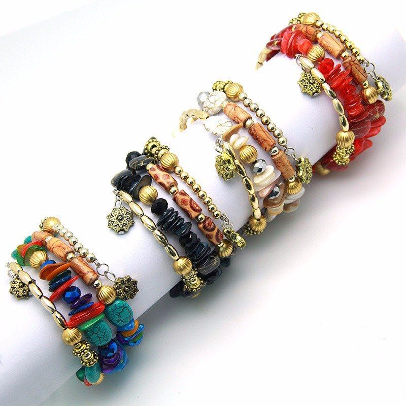 Bohemian Gravel Multi Layer Bracelet Tyrkysový Náramek Pro Ženy Wrap