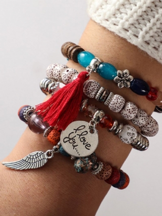 Bohemian Multi Layer Beaded Bracelet African Tassels Náramek Bodhi Leaf Pro Ženy