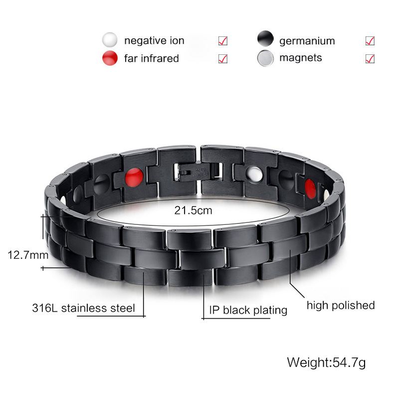 Klasický Černý Magnet Náramek Z Nerezové Oceli Titanium Germanium Magnetický Čtyři V Jednom Z