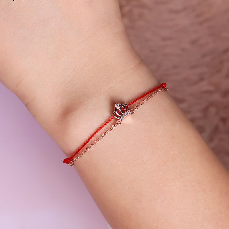 Luxusní 925 Sterling Silver Red Rope Náramky Lucky Charm S Řetízkem Se Zirkonovou Korunou Z Růžového Zlata