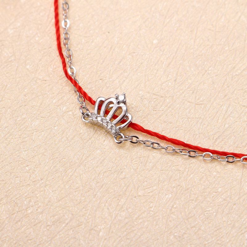 Luxusní 925 Sterling Silver Red Rope Náramky Lucky Charm S Řetízkem Se Zirkonovou Korunou Z Růžového Zlata