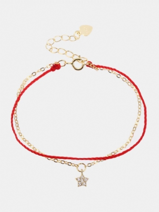 Luxusní 925 Sterling Silver Red Rope Náramky Lucky Charm S Řetízkem Zircon Stars Pro Ženy