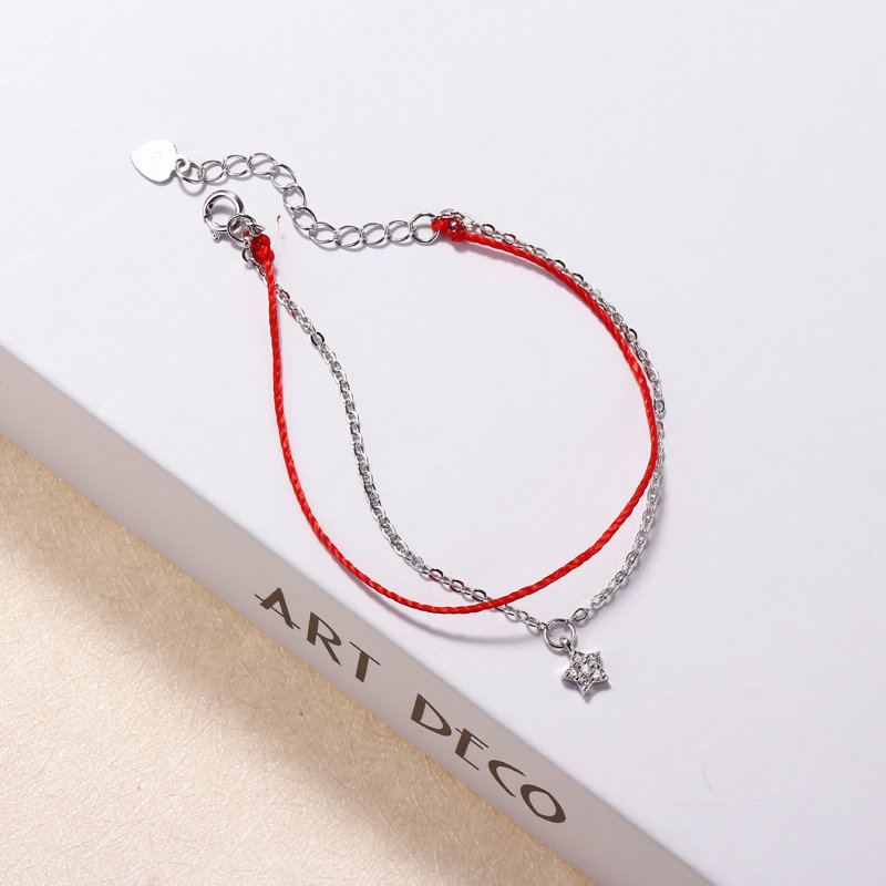 Luxusní 925 Sterling Silver Red Rope Náramky Lucky Charm S Řetízkem Zircon Stars Pro Ženy