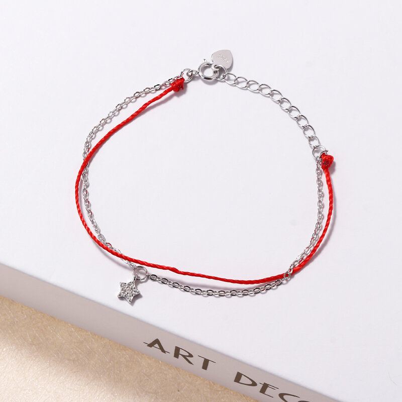 Luxusní 925 Sterling Silver Red Rope Náramky Lucky Charm S Řetízkem Zircon Stars Pro Ženy