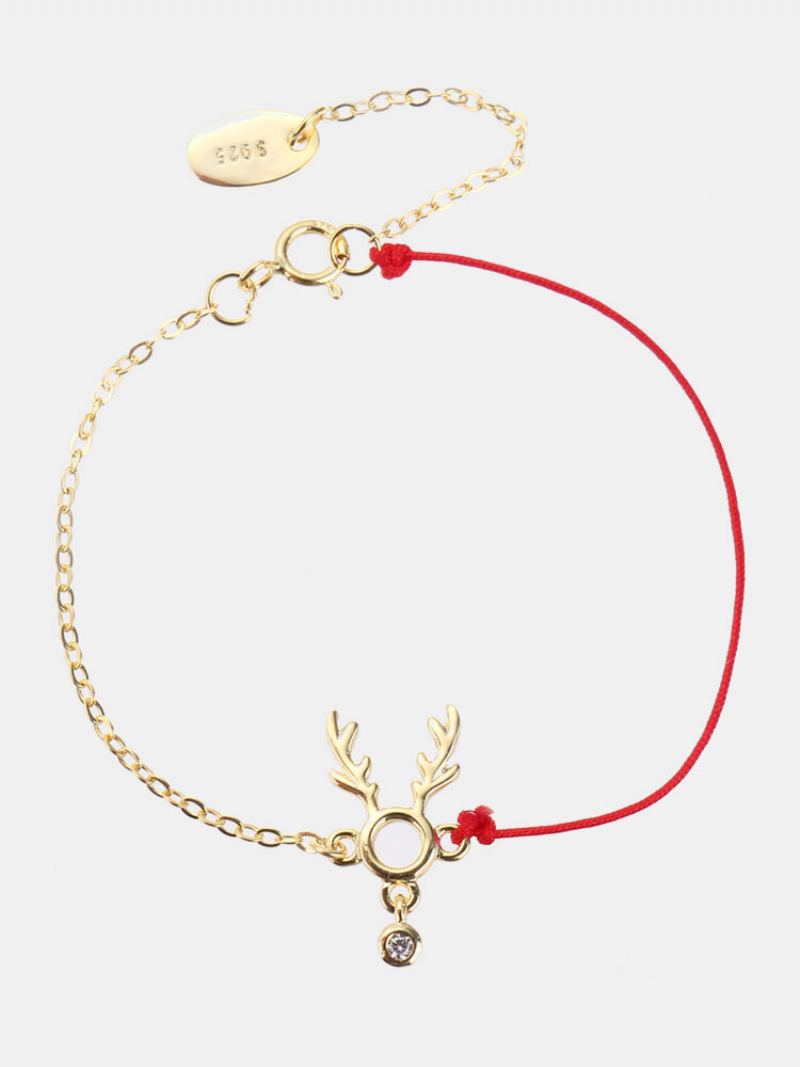 Módní Lucky Thin Red Rope 925 Sterling Silver Náramky Dámské Elk Deer Zirconia