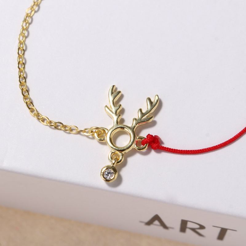 Módní Lucky Thin Red Rope 925 Sterling Silver Náramky Dámské Elk Deer Zirconia