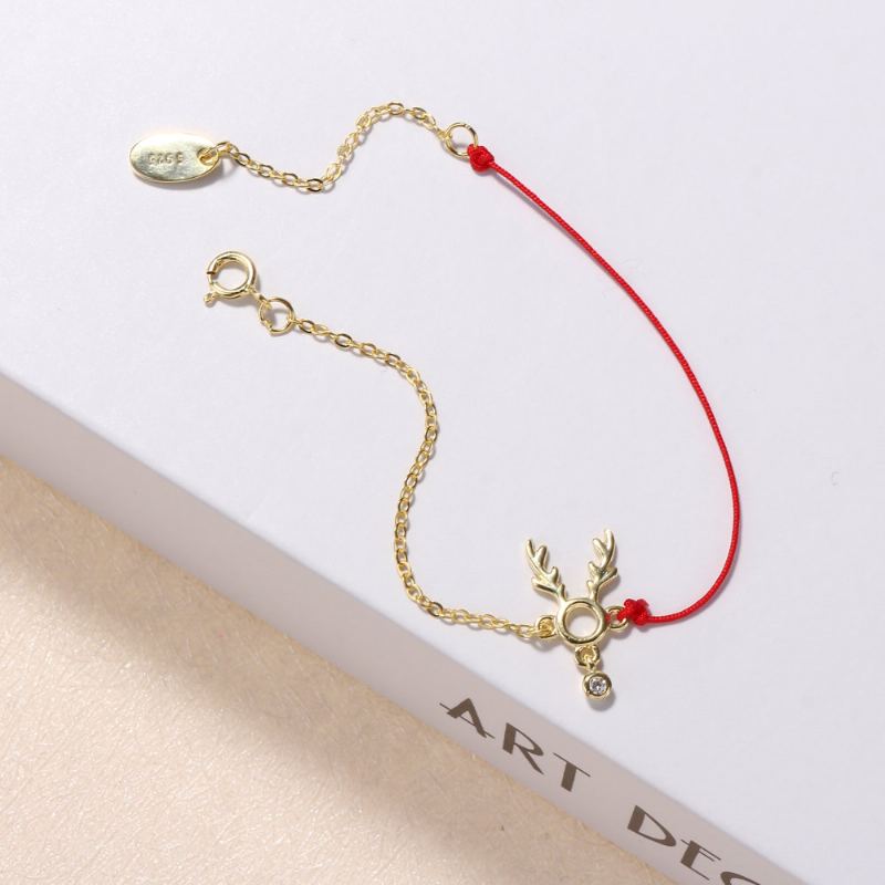 Módní Lucky Thin Red Rope 925 Sterling Silver Náramky Dámské Elk Deer Zirconia