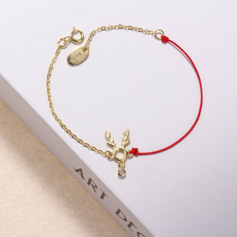 Módní Lucky Thin Red Rope 925 Sterling Silver Náramky Dámské Elk Deer Zirconia