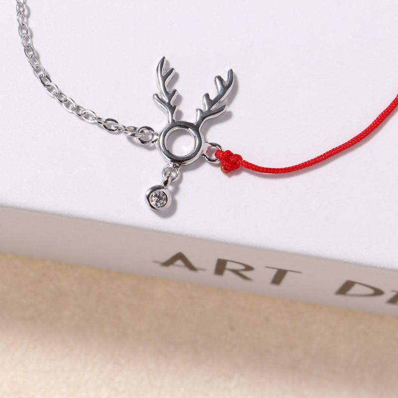 Módní Lucky Thin Red Rope 925 Sterling Silver Náramky Dámské Elk Deer Zirconia