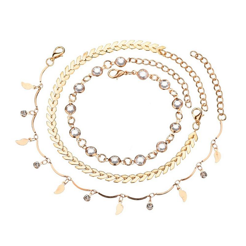 Plážový Kotník Lady Jewelry Fishbone Full Drahostone Ručně Vyrobený Leaf Beach Anklet