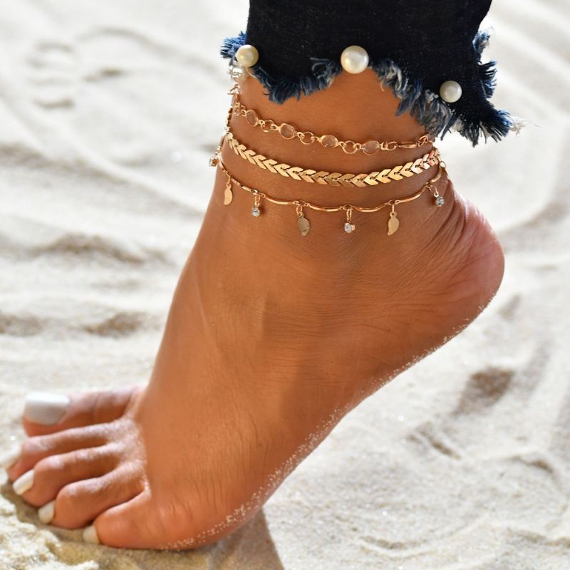 Plážový Kotník Lady Jewelry Fishbone Full Drahostone Ručně Vyrobený Leaf Beach Anklet