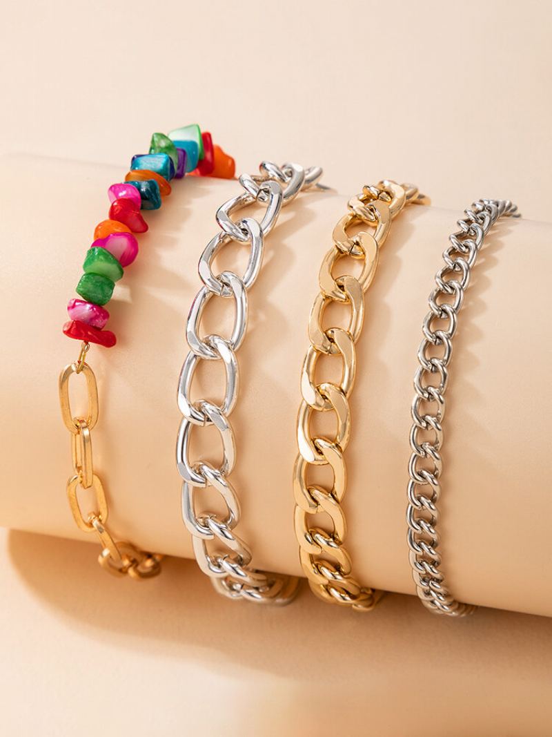 Punk Colorful Gravel Cuban Link Řetízek Kovový Náramek Set