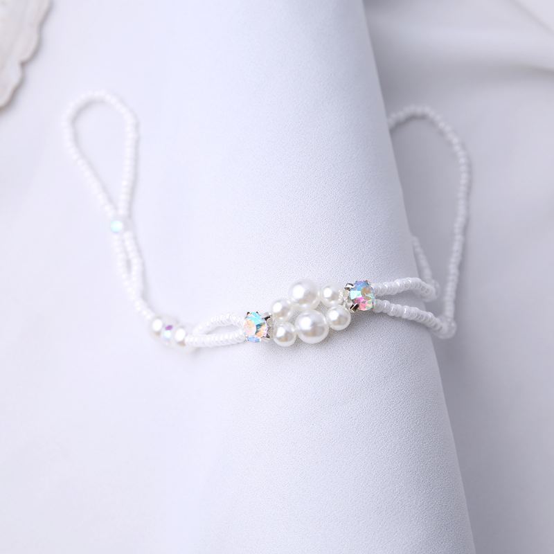 Summer Fresh Pearl Diamond Crystal Beaded Anklet Beach Jednoduchý Sexy Řetízek Na Špičku