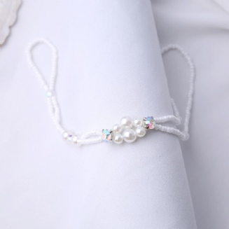 Summer Fresh Pearl Diamond Crystal Beaded Anklet Beach Jednoduchý Sexy Řetízek Na Špičku