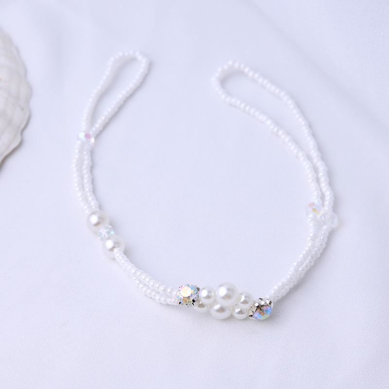 Summer Fresh Pearl Diamond Crystal Beaded Anklet Beach Jednoduchý Sexy Řetízek Na Špičku