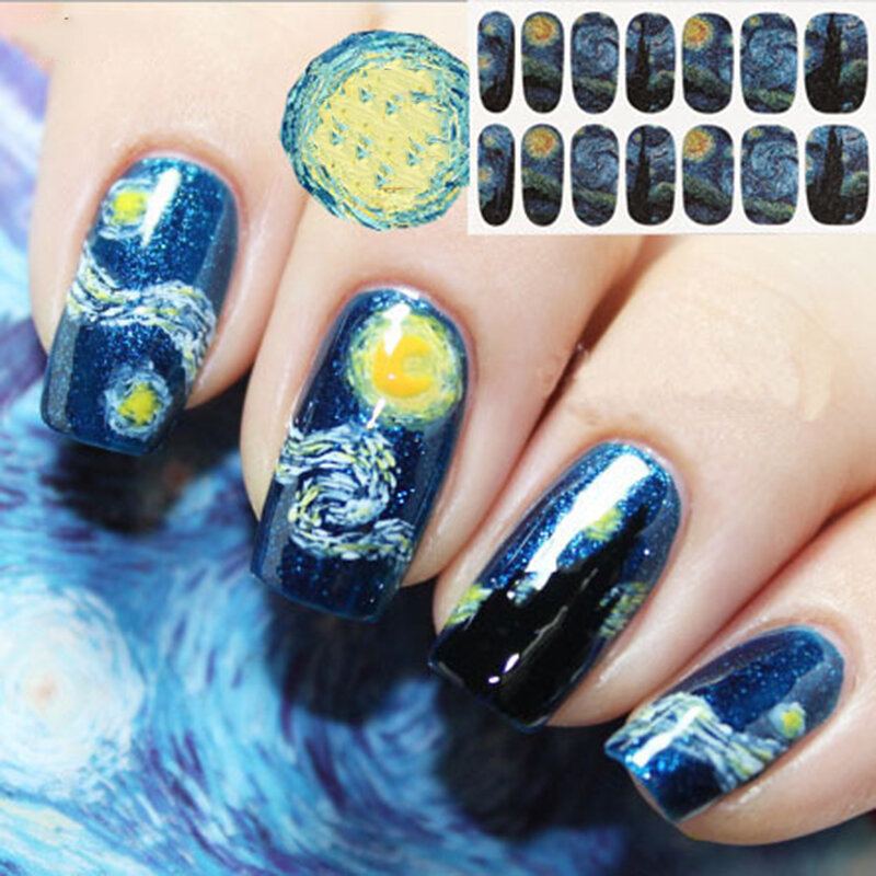 14 Ks/sada Nálepka Na Lak Na Nehty Starry Sky Na Nail Art Decor Full Wraps Manikúra