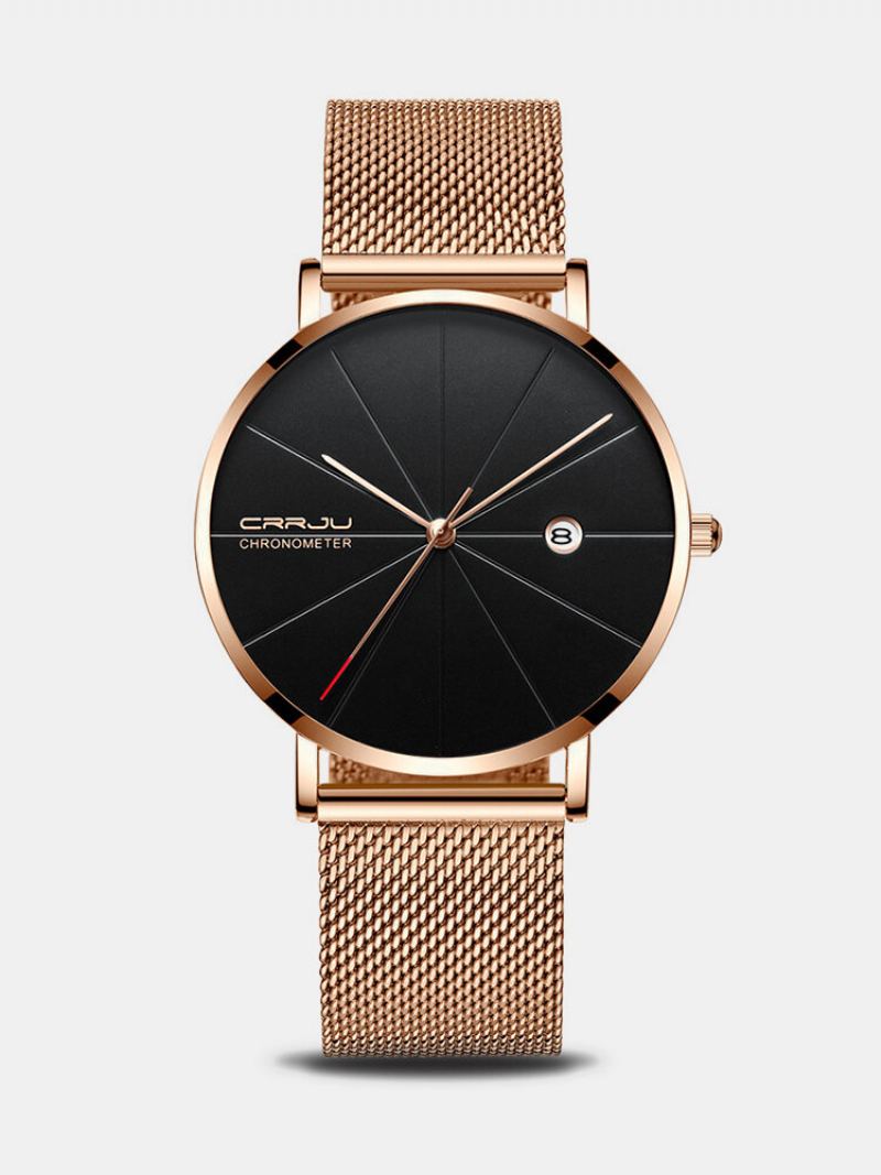 Crrju Unisex Ultratenké Minimalistické Hodinky Classic Date Síťovaný Řemínek Z Nerezové Oceli Business