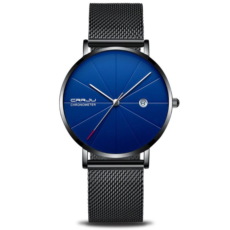 Crrju Unisex Ultratenké Minimalistické Hodinky Classic Date Síťovaný Řemínek Z Nerezové Oceli Business