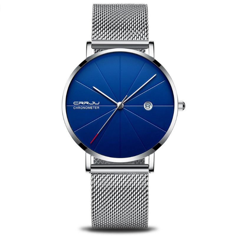 Crrju Unisex Ultratenké Minimalistické Hodinky Classic Date Síťovaný Řemínek Z Nerezové Oceli Business