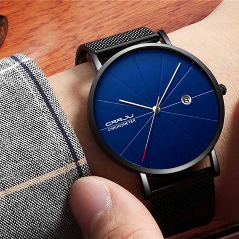 Crrju Unisex Ultratenké Minimalistické Hodinky Classic Date Síťovaný Řemínek Z Nerezové Oceli Business