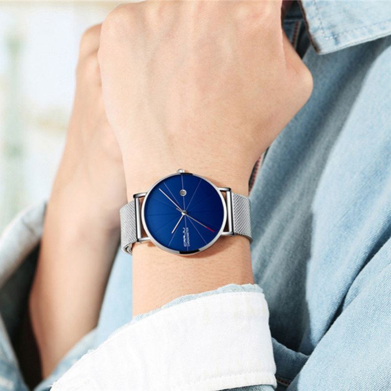 Crrju Unisex Ultratenké Minimalistické Hodinky Classic Date Síťovaný Řemínek Z Nerezové Oceli Business