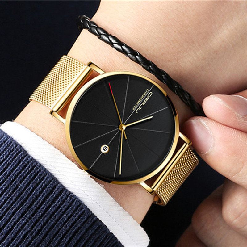 Crrju Unisex Ultratenké Minimalistické Hodinky Classic Date Síťovaný Řemínek Z Nerezové Oceli Business