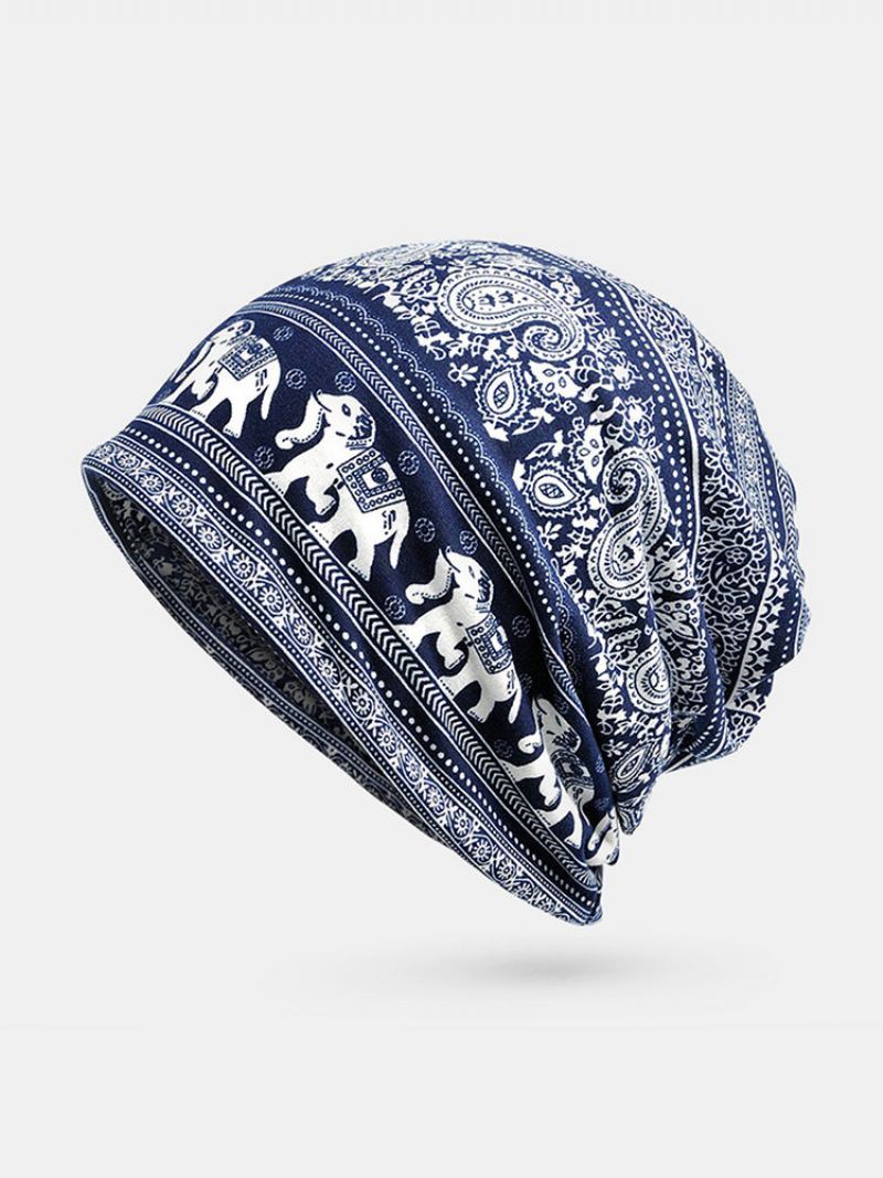 Dámská Bavlněná Čepice Elephant Retro Beanie S Turbanem Na Chemoterapii