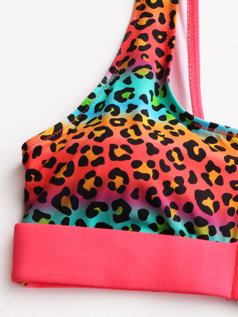 Dámská Vesta Bikiny Leopard Patchwork Přední Přezka Na Zip Sexy Plavky