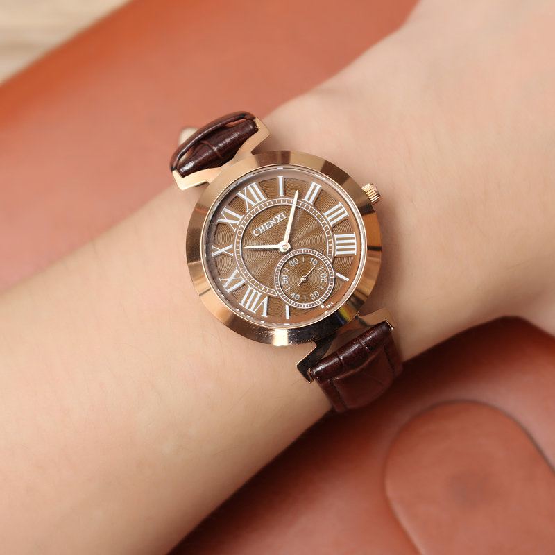 Dámské Kožené Pánské Hodinky Chenxi Unisex Business Casual Watch