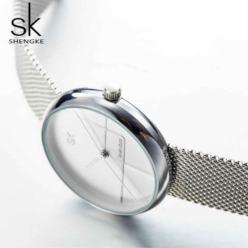 Geometric Line Jednoduchý Jehlový Ciferník Dámské Celoocelové Šaty Luxusní Quartz Hodinky