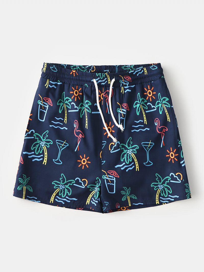 Hawaii Graffiti Pattern Swim Trunks Rychloschnoucí Šortky Se Stahovací Šňůrkou Pro Muže