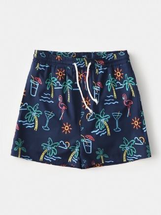 Hawaii Graffiti Pattern Swim Trunks Rychloschnoucí Šortky Se Stahovací Šňůrkou Pro Muže