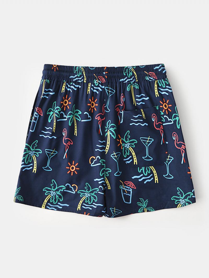 Hawaii Graffiti Pattern Swim Trunks Rychloschnoucí Šortky Se Stahovací Šňůrkou Pro Muže