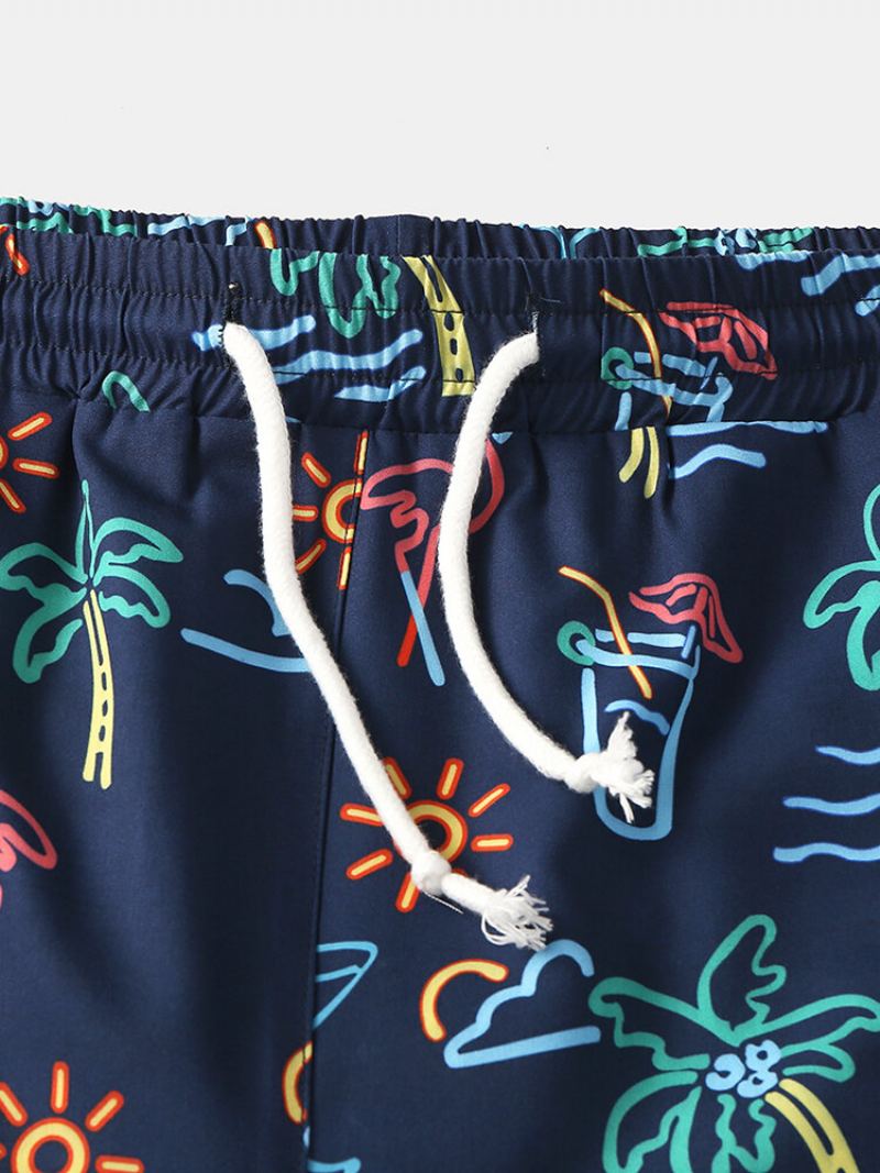 Hawaii Graffiti Pattern Swim Trunks Rychloschnoucí Šortky Se Stahovací Šňůrkou Pro Muže