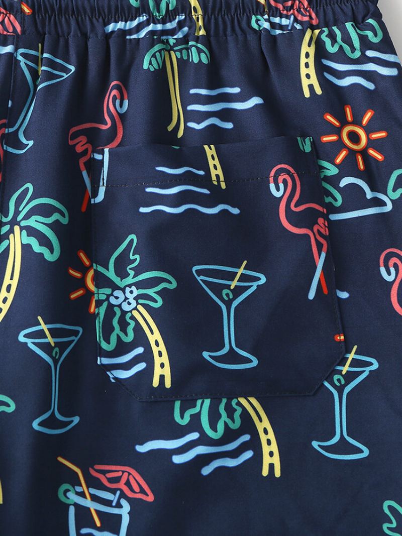 Hawaii Graffiti Pattern Swim Trunks Rychloschnoucí Šortky Se Stahovací Šňůrkou Pro Muže