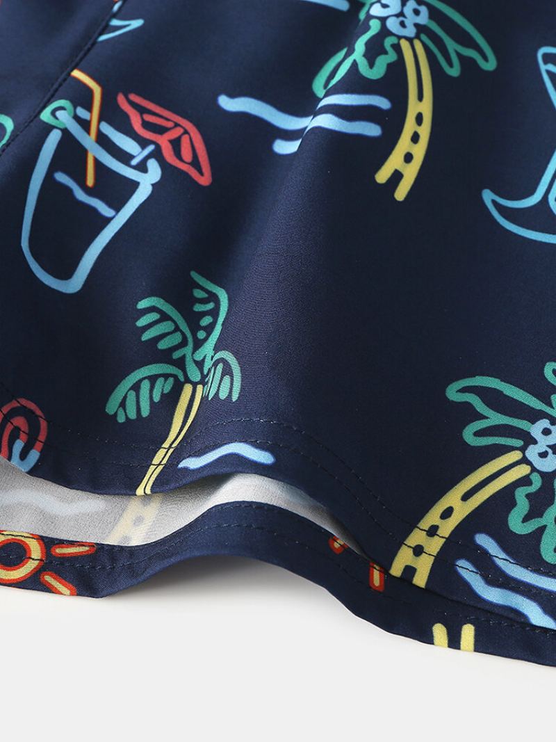 Hawaii Graffiti Pattern Swim Trunks Rychloschnoucí Šortky Se Stahovací Šňůrkou Pro Muže