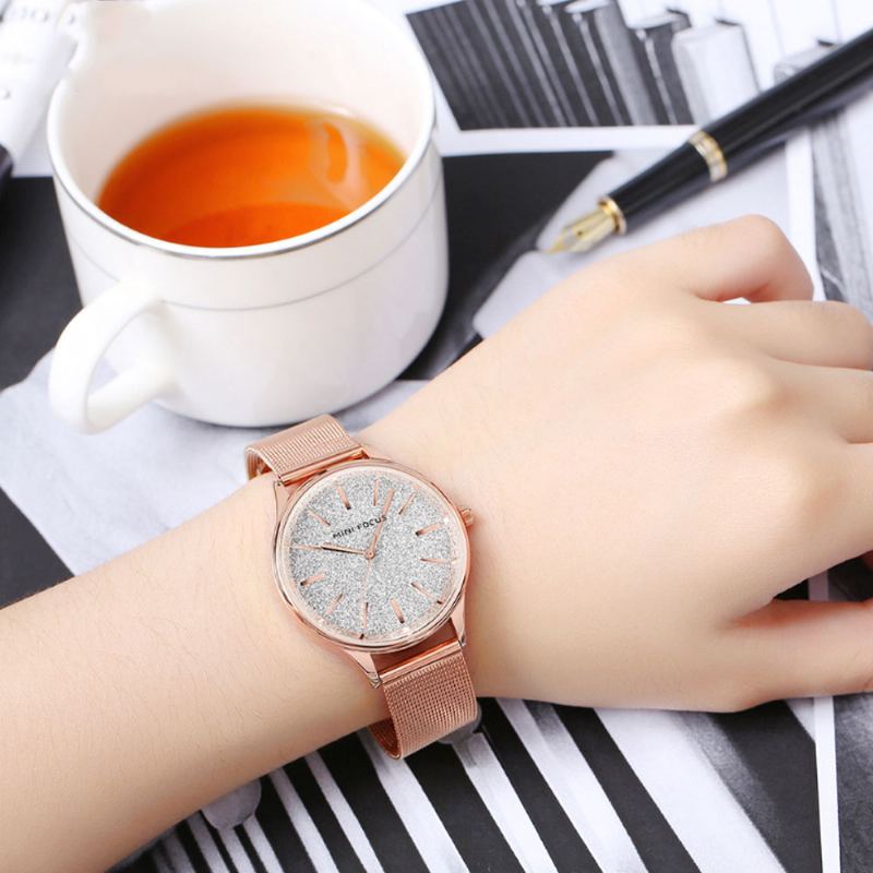 Japonské Dámské Minimalistické Ultra Tenké Hodinky Analog Quartz Stainless Steel Mesh Watch