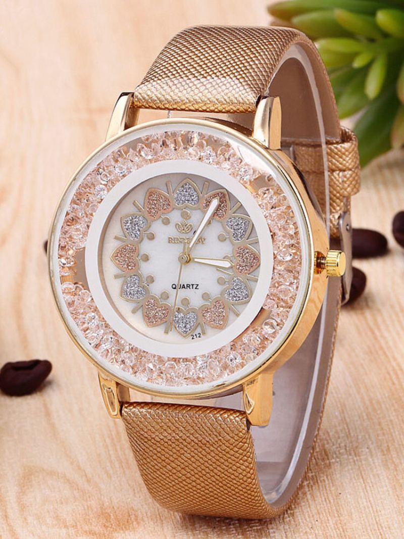 Klasický Náramek Heart Rock Beads Pu Leather Watch Quartz Dámské Hodinky Velkoobchod