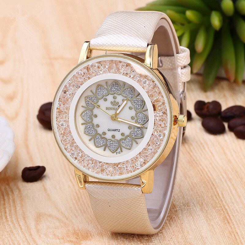 Klasický Náramek Heart Rock Beads Pu Leather Watch Quartz Dámské Hodinky Velkoobchod