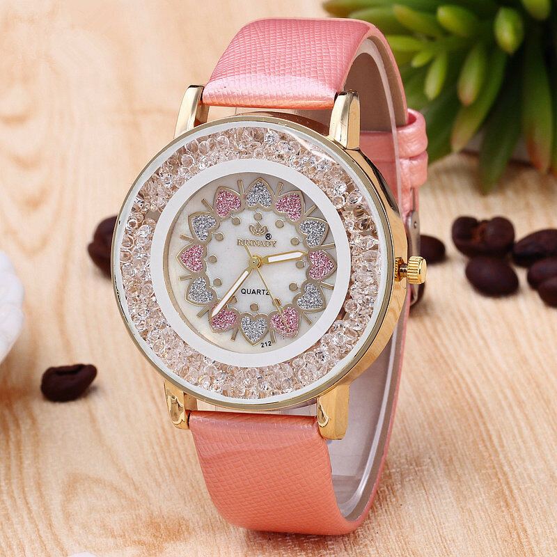 Klasický Náramek Heart Rock Beads Pu Leather Watch Quartz Dámské Hodinky Velkoobchod