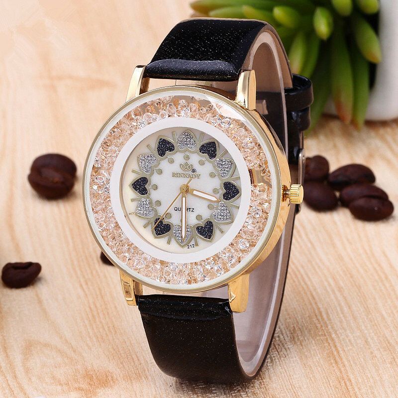 Klasický Náramek Heart Rock Beads Pu Leather Watch Quartz Dámské Hodinky Velkoobchod