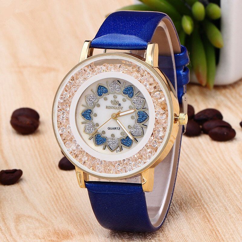 Klasický Náramek Heart Rock Beads Pu Leather Watch Quartz Dámské Hodinky Velkoobchod