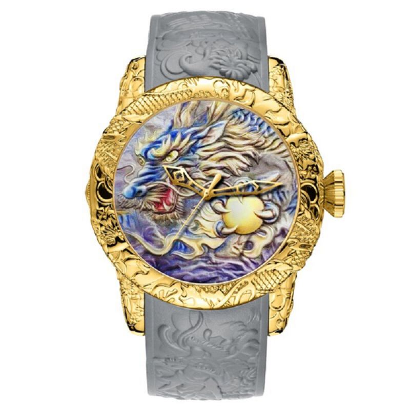 Luxusní Módní Dragon Design Quartz Hodinky Biden Pánské Silikonový Pásek Vodotěsné Náramkové Sportovní Hodiny Relogio Masculino